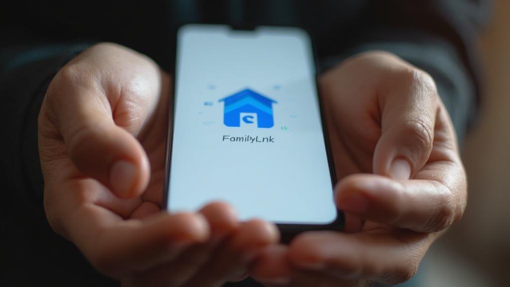 L'application Familylink affichée sur un smartphone tenu dans les mains d'une personne.