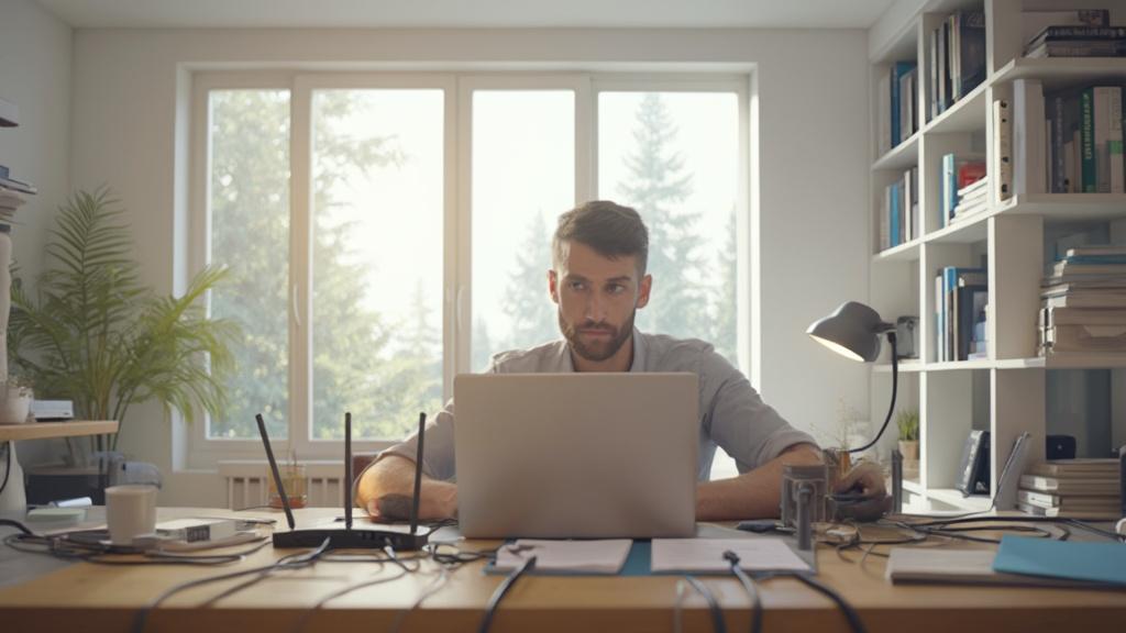 Un homme concentré travaillant sur son ordinateur portable dans son bureau à domicile.