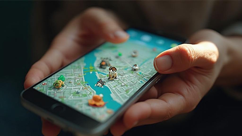 Image d'un jeu sur smartphone affichant une carte géolocalisée