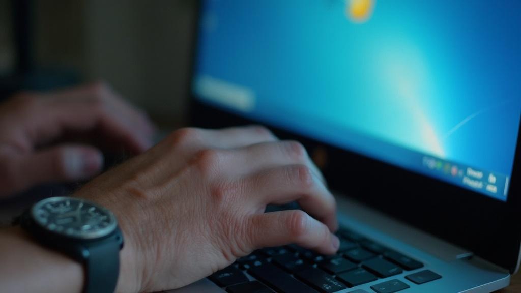 Mains d'un homme tapant sur un clavier d'ordinateur portable