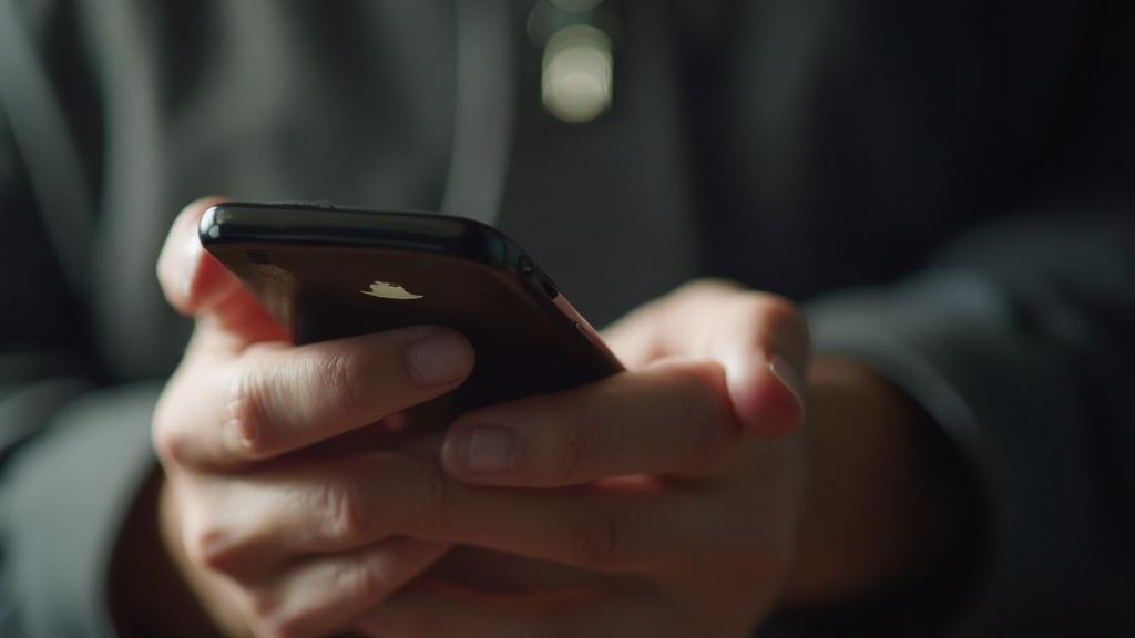 Gros plan sur les mains d'une personne utilisant un téléphone portable.