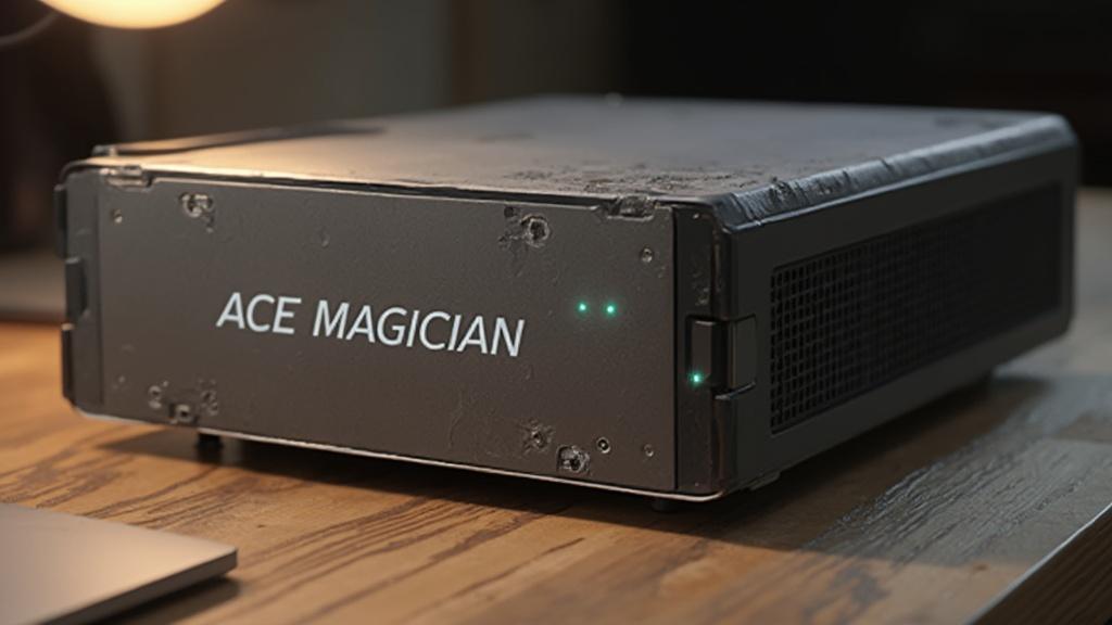 Boîtier noir avec le texte 'Ace Magician' sur le côté