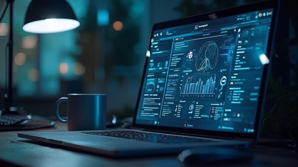 Image d'un ordinateur portable affichant des informations techniques complexes