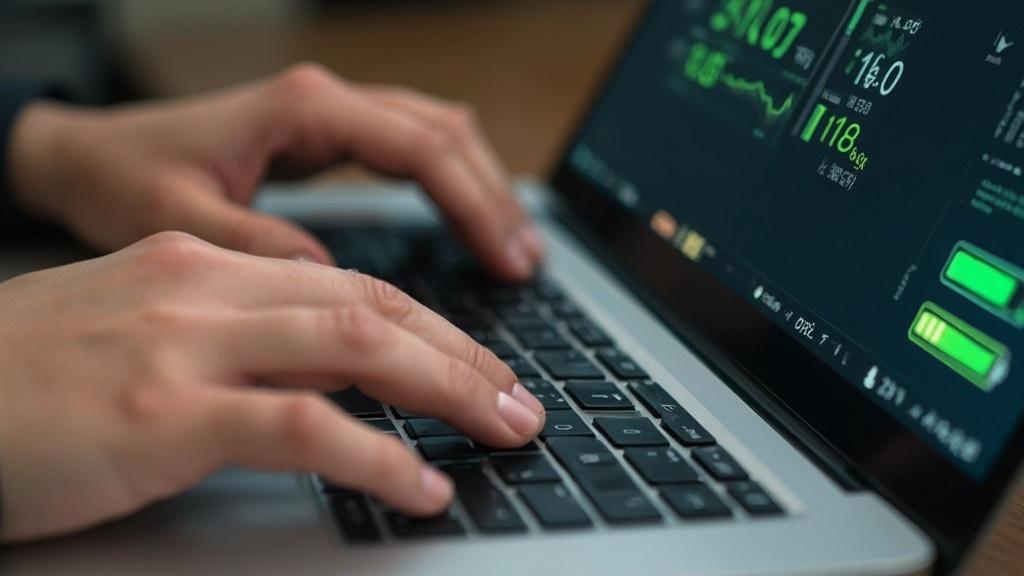 Mains tapant sur un clavier d'ordinateur avec un écran affichant des données financières