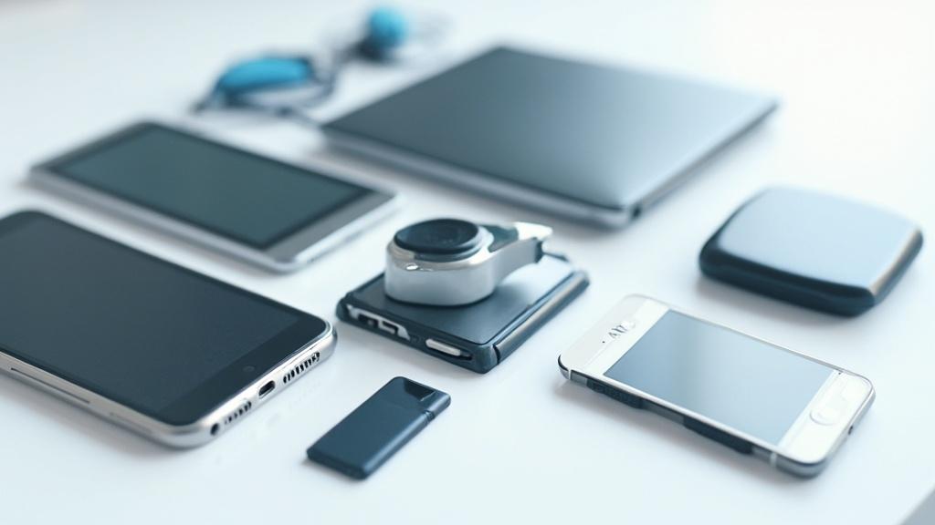 Gros plan sur des ordinateurs portables, tablettes et smartphones de dernière génération.