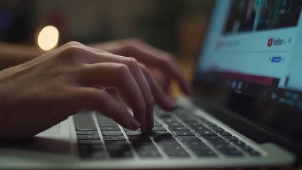 Gros plan sur les mains tapant sur un clavier dans une pièce sombre