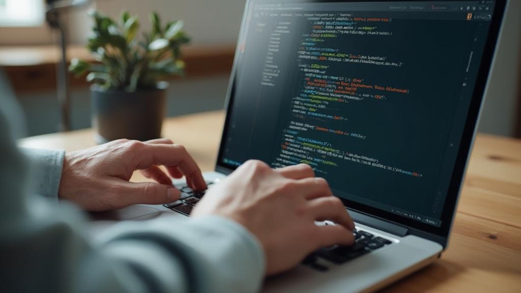 Gros plan des mains d'un programmeur tapant sur un ordinateur portable