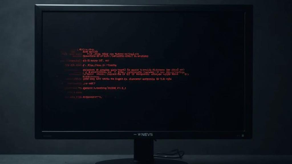 Écran d'ordinateur affichant un texte codé en rouge sur un fond noir