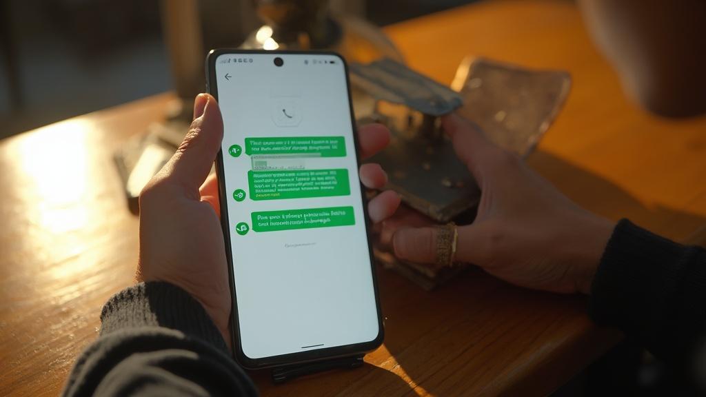Un smartphone affichant une conversation texte sur un fond sombre