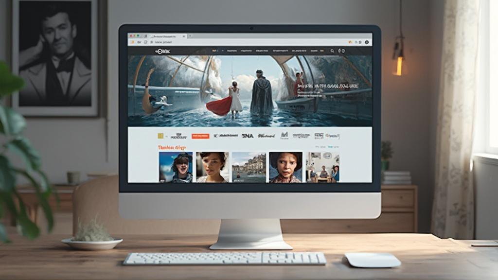 Un écran d'ordinateur affichant la page d'accueil d'une plateforme de streaming vidéo avec des images de films et de séries.