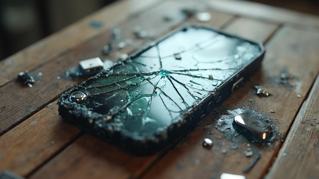 Image d'un écran de téléphone portable gravement endommagé et cassé