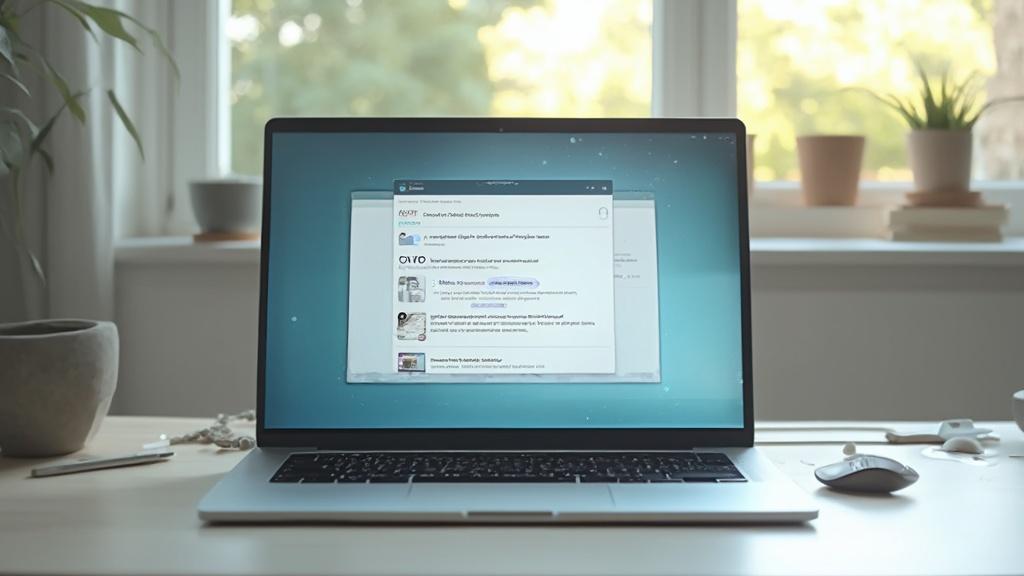 Ordinateur portable affichant une fenêtre de messagerie sur un bureau près d'une fenêtre
