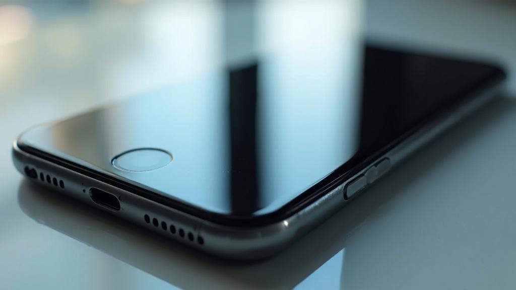 Smartphone noir avec écran lumineux et ports de connexion visibles