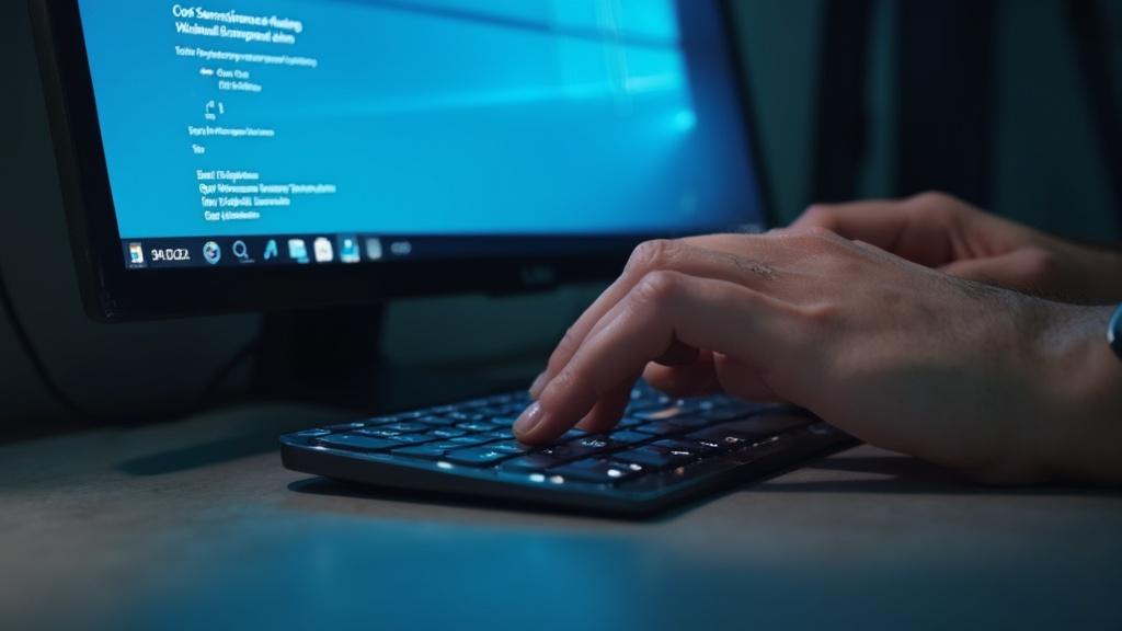 Mains sur un clavier d'ordinateur devant un écran bleu