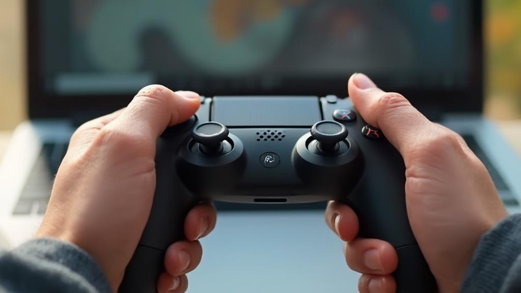 Gros plan sur les mains tenant une manette de jeu vidéo