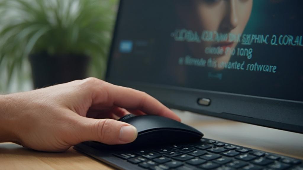 Personne utilisant une souris et un clavier d'ordinateur pour rechercher des logiciels