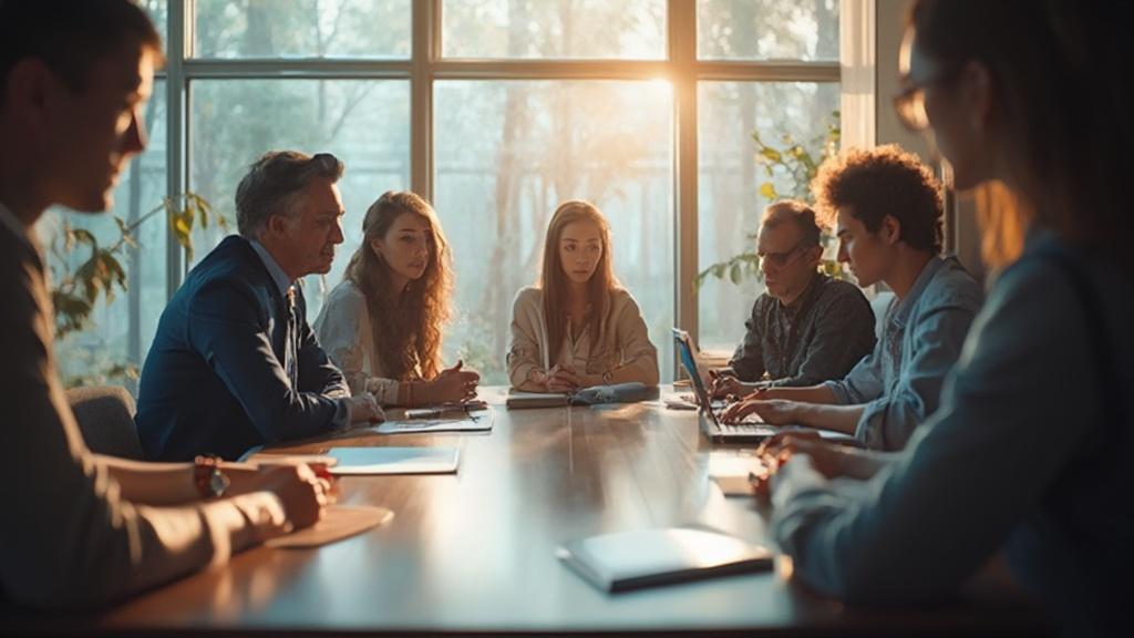 Groupe de personnes en discussion autour d'une table de réunion dans un bureau