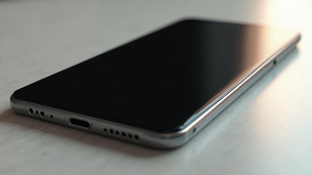Image d'un smartphone noir avec des lignes épurées et une surface plate