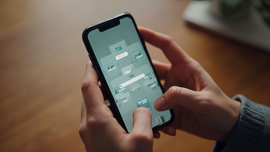 Gros plan des mains tenant un smartphone avec une interface de messagerie