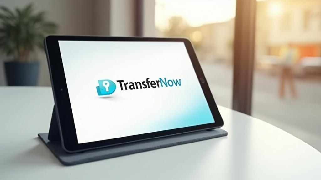 Tablette tactile affichant le logo de l'application TransferNow