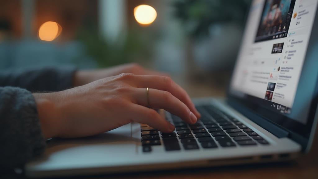 Gros plan des mains tapant sur un clavier d'ordinateur portable dans la nuit
