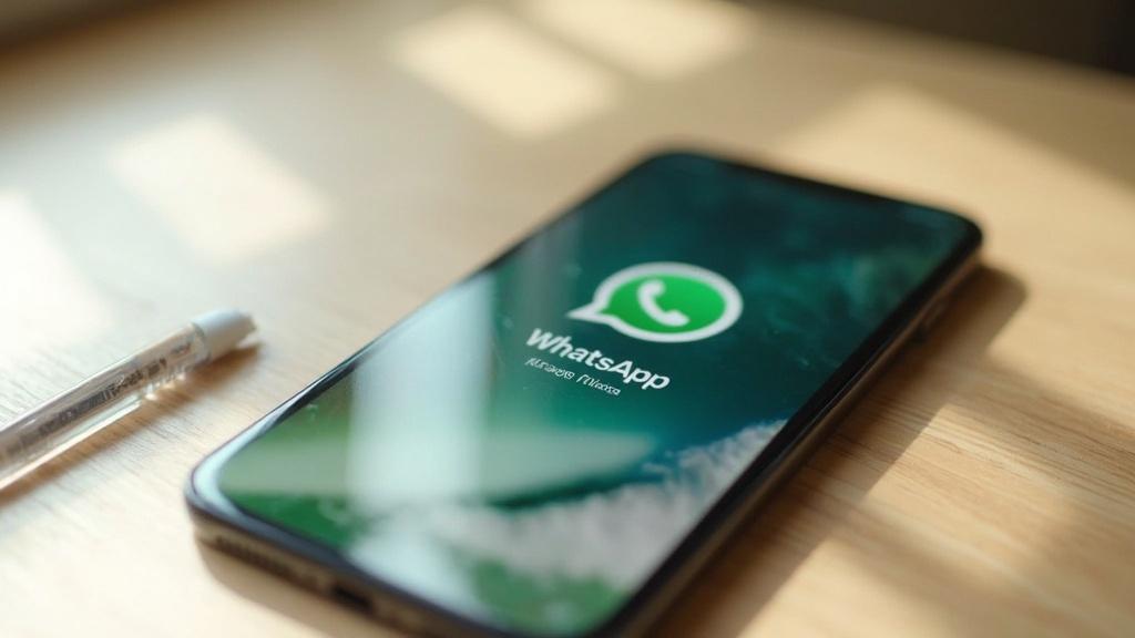 L'application WhatsApp affichée sur l'écran d'un smartphone posé sur une table.